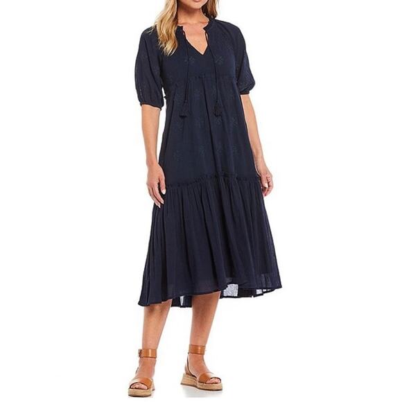Reba Dresses & Skirts - NWT Reba Eyelet Embroidery Cotton Crinkle Peasant Midi Dress